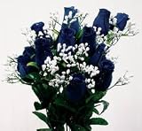 Set of 3-Navy Silk Closed Rose Bud Bushes