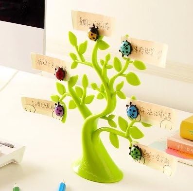Carol Don Novelty Lucky Tree Memo Sticky Note Holder Stand with Cute Colorful Ladybug Fridge Magnetic Stickers for Home Decoration(Green)