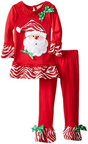 Little Girls Christmas Santa Snowman applique T-shirt Leggings Outfit(Santa,120)