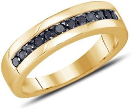 0.51 cttw 10k Yellow Gold Round Brilliant Black Diamond 9 Stone Channel Set Wedding Band 3mm (Sizes 8-13)