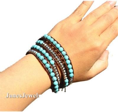 Pure Natural Turquoise Beads 4laps Wrap Bracelet for Women ,Bangle,cuff,women Bracelet,multistrand Leather Wrap Bracelet