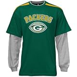 Reebok Green Bay Packers Youth Green Faux Layered Crew Long Sleeve T-shirt