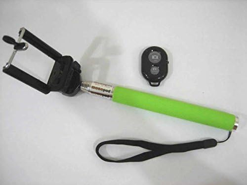GTM Extendable Selfie Handheld Stick Monopod with Adjustable Phone Holder and Bluetooth Wireless Remote Shutter for iPhone Samsung and other system over IOS 6.0 and Android 4.2.2 Smartphones (Green with Shutter)