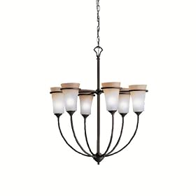 Kichler Lighting 9833DBK Meredith 6-Light Indoor/Outdoor Chandelier, Distressed Black with Sunrise Marble Glass