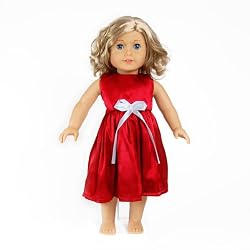 Red Satin Holiday Dress Doll Outfit Clothing -- Fits 18" American Girl Doll