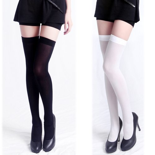HDE Women's Opaque Solid and Striped Thigh High Stockings Socks