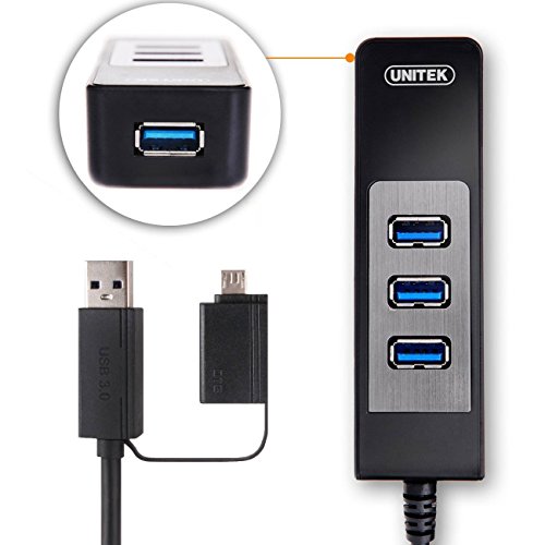 [USB OTG Hub] Unitek 4 Port USB 3.0 Hub with OTG Extension Adapter, Built-in 1 ft USB 3.0 Cable for MacBook Air Pro, Surface Pro 3, USB On-The-Go Compatible Devices, Smartphone Tablet PCs