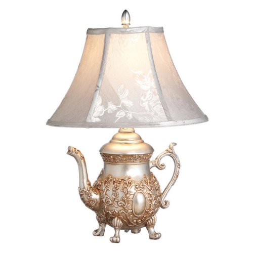 Best Cheap Antique Silver Teapot Accent Lamp With Softback Bell Shade 60W Max Polyresin (Set of 2) by Midwest-CBK