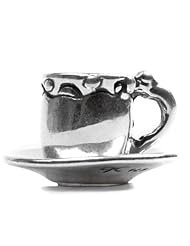 Novobeads Tea Cup Sterling Silver Charm Bead - Made in USA w imported materials - Fits all major bead bracelets