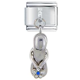 Silver Tone Blue Studded Sandal Italian Charms Bracelet Link
