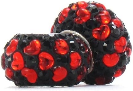 Set of 2 - Bella Fascini Sweethearts Love Heart Crystal Pave Sparkle Bling - Black Crystal Pave with Red Hearts - Solid .925 Sterling Silver Core European Charm Bead Made with Authentic Swarovski Crystals - Compatible Brand Bracelets : Authentic Pandora, Chamilia, Moress, Troll, Ohm, Zable, Biagi, Kay's Charmed Memories, Kohl's, Persona & more!