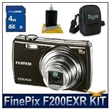 Fujifilm FinePix F200EXR Digital Camera (Black), 12.0 Megapixel, 5x Wide-Angle Zoom Lens (28-140mm), 3 Inch Color LCD Display, Super CCD EXR Sensor,Ultra-Compact Digital Camera Deluxe Carrying Case, 3pc. Lens Cleaning Kit, 4 GB Memory Card