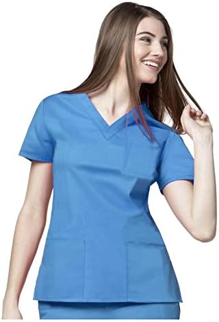 G Med Women's Two Piece Solid Pocket Top and Pant Scrub Set(SET-MED,SBL-M)