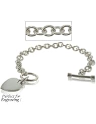 Heart Charm Bracelet Silver Solid Ladies Engravable