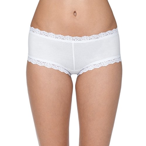 Hanky Panky Organic Cotton Boyshort with Lace 891281P - White - Medium
