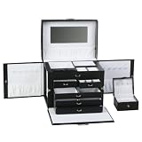 SHINING IMAGE tea2 HUGE BLACK LEATHER JEWELRY BOX / CASE / STORAGE / ORGANIZER WITH TRAVEL CASE AND LOCK thumbnail