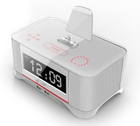 Ai-A8 iPhone 5 Docking Station Stereo Bluetooth Speaker & Alarm Clock & Stereo FM Radio & Dual USB Charger for iPhone 4 / iPhone 5 / iPad / iPad / Android Smartphones (White)