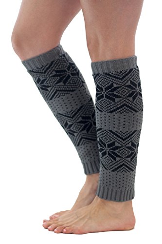 Nordic Leg Warmers Fair Isle Print Winter Snowflake Style by Modern Boho (Charcoal/Black)