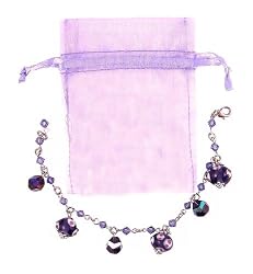 Bracelet - B272 - Lampwork, Fire Polished Glass and Swarovski (tm) Crystal Beads - Adjustable to Fit + Matching Organza Bag ~ B x W and Purple