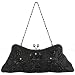 Vintage Rhinestones Beaded Rosette Pattern Evening Handbag, Clasp Purse Clutch w/2 Detachable Chains