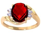14K Yellow or White Gold Large Oval Gemstone and Diamond Engagement Ring-Garnet/Briolette-full, half sizes from 5-8.5