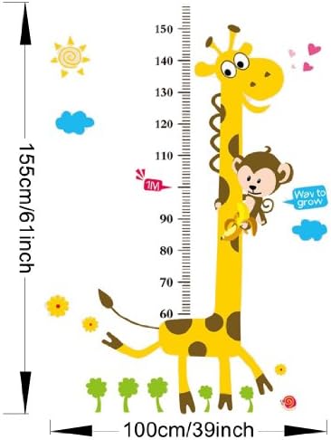 Cute Height Gauge Wall Sticker with Giraffe and Monkey Nursery Wall Decal