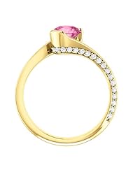 10K Yellow Gold 6.00mm Round Cut Chatham Created Pink Sapphire and Diamond Ring -- LIFETIME WARRANTY