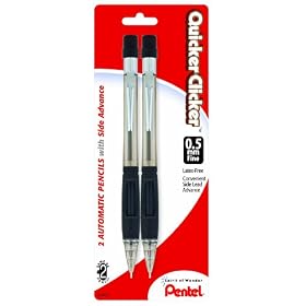 Pentel Quicker Clicker Automatic Pencil, 0.50 mm, Assorted, 2 per Pack (PD345BP2-K6)