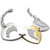 Konov Jewellery Momens Dolphin Stainless Steel Charm Bracelet, Colour Gold Silver