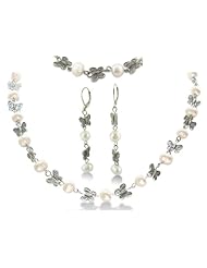 Pearl and Butterfly Ensemble - Necklace, Bracelet, Earrings