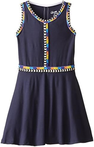 Flowers by Zoe Big Girls' Tank Dress with Beads, Navy, Small