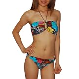 2PCS SET Swim Wear: Womens Surf Style Floral Sexy & Soft, Top & Bottom Dri-Fit Surf Bikini - Medium