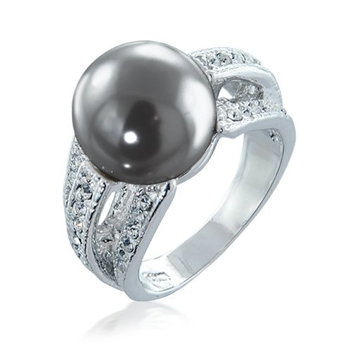 Bling Jewelry CZ Pave Tahitian Shell Grey Pearl Cocktail Ring (more sizes)