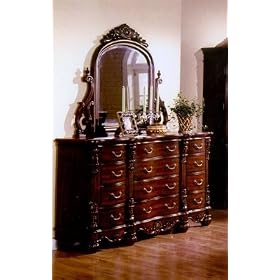 Cherry Finish Twelve Drawer Dresser With Mirror