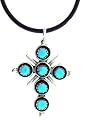 Beautiful! Sterling-silver Zuni Turquoise Cross Leather Rope Pendant-necklaces