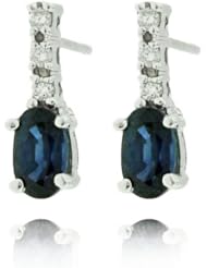10k White Gold Sapphire Oval Gemstone and Diamond Earring, Birthstone of September