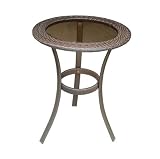 DC America SSR183-FT - Soho-All Weather Wicker Table - Tempered Glass - Heavy Duty Steel Frame with Rust Resistant Powder Coated Bronze Finish -