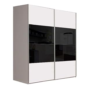 Schwebetürenschrank, Schiebetürenschrank, sofort lieferbar, ca. 200 cm breit, Weiss und Glas Schwarz