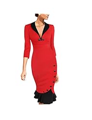 Sexy V-neck Polyester/Spandex Vintage Cocktail Mermaid Elbow Length Sleeves Bodycon Dress/Evening Dress/Party Dress/Wedding Dress/Midi Dress 