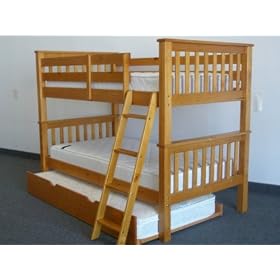 Bunk Bed Twin over Twin Mission style in Honey with Twin Trundle