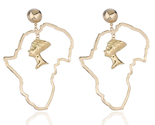 Goldtone Map of Africa with Nefertiti Dangle Earrings