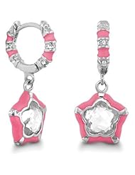 Lauren G Adams Girls Rhodium CZ Flower Dangle Earrings with Enamel
