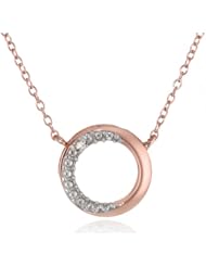 Sterling Silver or 14k Rose Gold over Sterling Silver Open Circle Diamond Accent Necklace, 18"