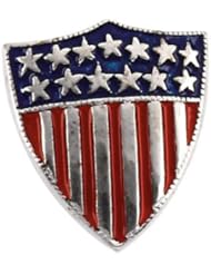 14K White Gold 12.50X11.50 mm Color America Shield Of Honor Lapel Pin