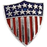 14K White Gold America Shield Of Honor Lapel Pin