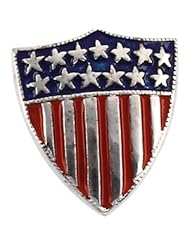 CleverEves 14K White Gold 12.50X11.50 mm Color America Shield Of Honor Lapel Pin