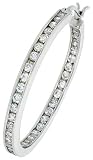 Sterling Silver Jeweled Hoop Post Earrings, w/ Cubic Zirconia stones, 1 5/16 (34mm)