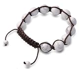 Tibetan Knotted Bracelet - White Turquoise w/ Brown String - Bead Size: 12mm, Adjustable Length