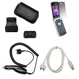Executive Black Horizontal Leather Side Case Pouch with Belt Clip and Belt Loops + LCD Screen Protector + Rapid Car Charger + USB Data Charge Sync Cable for Sony Ericsson W508 / W518