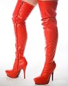Dee - Red Faux Leather Stiletto Platform 4 Inch High Heels Thigh Boots
